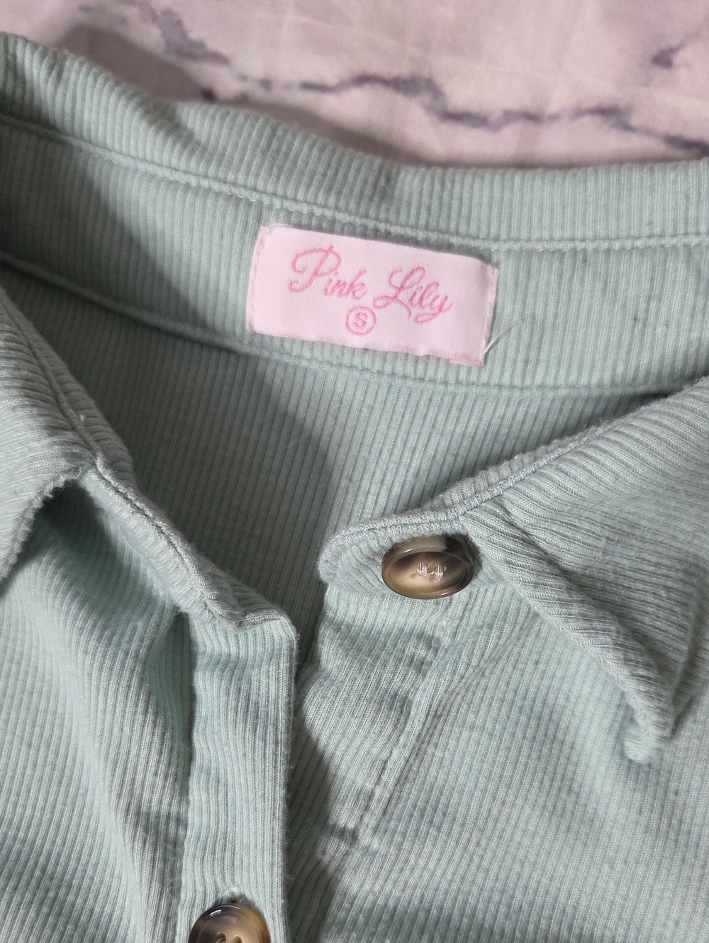 Pink Lily Mint Ribbed Button Front Top - Picture 2 of 8